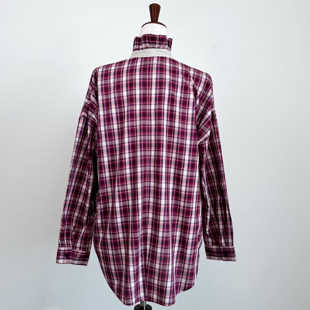 A Shirt Thing Ruffle Collar Berry Plaid Cotton Long Sleeve Penelope Shirt MEDIUM - Picture 6 of 9